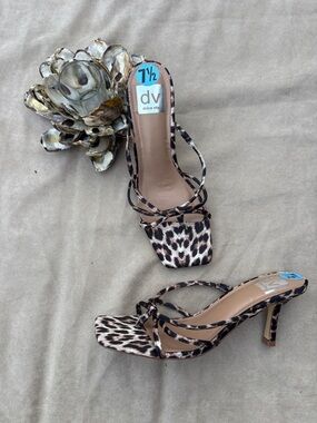 🐆DV by Dolce Vita Leopard-Print Strappy Mid-Heel Sandal - Brown/Black - Sz 7.5